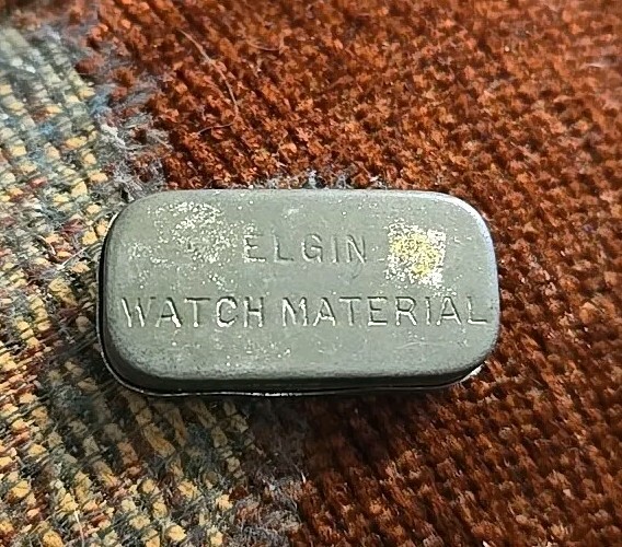 Tiny Antique Elgin Watch Material Tin