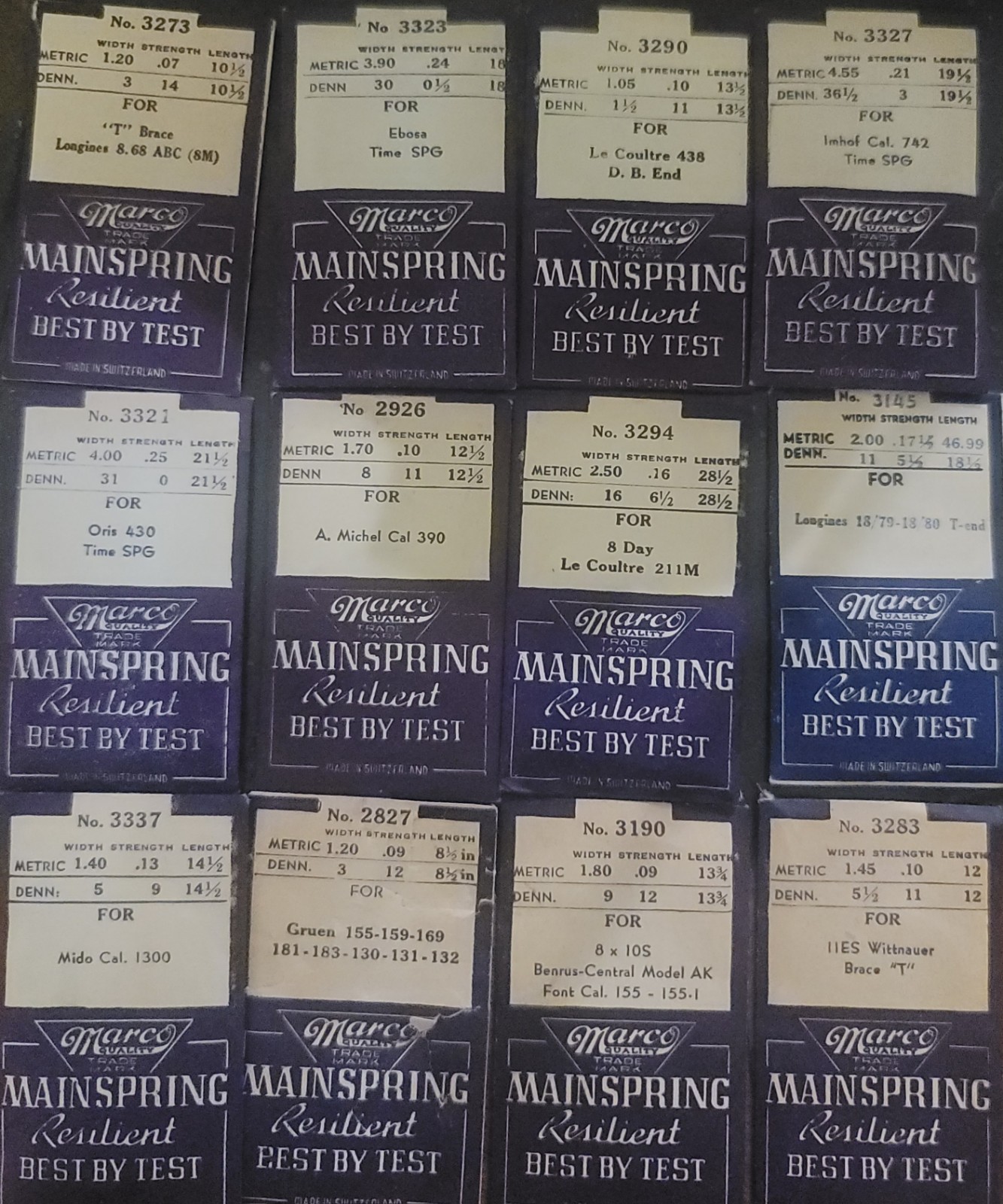 WB7b: NOS – Swiss Mainsprings Many Brands Bulova to Wittnauer | Omega LeCoultre