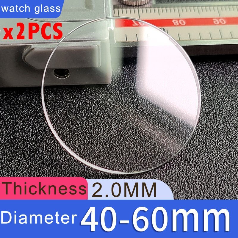 2PCS Thickness 2.0mm Diameter 40mm-60mm Round Flat Watch Crystal Glass Lens Tool