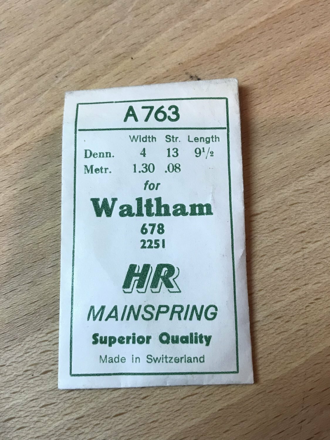 HR Mainspring A763 – for Waltham Model 678 No. 2251 – Steel