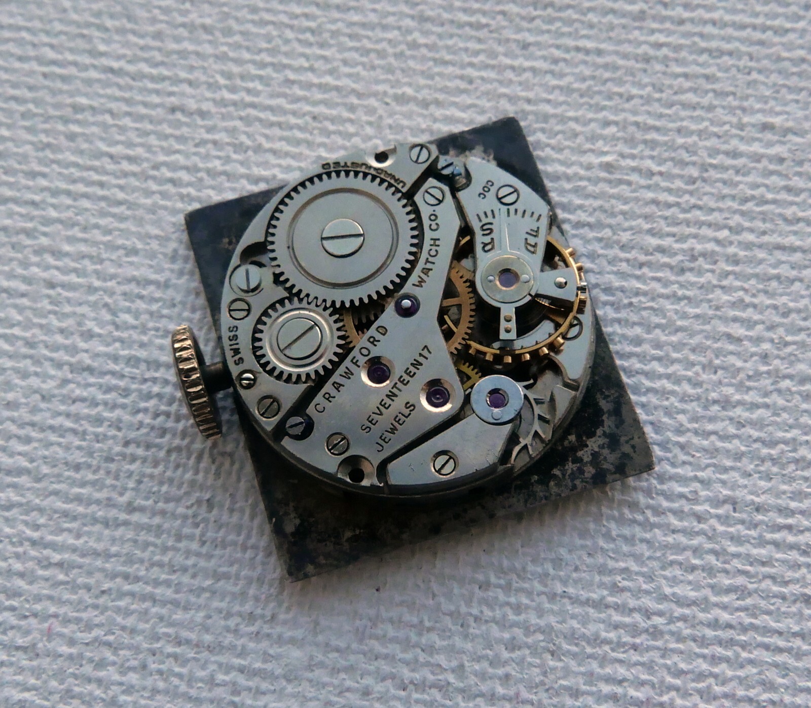 Vintage Crawford Swiss Made Watch Movement Diamond Dial 17 J Runs