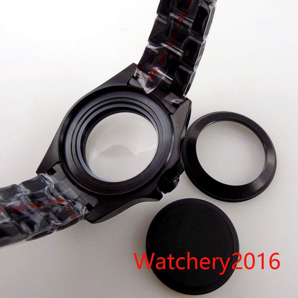 43MM Watch Parts Blue Black Bezel Black Watch Case Oyster Bracelet Fit NH35 2824