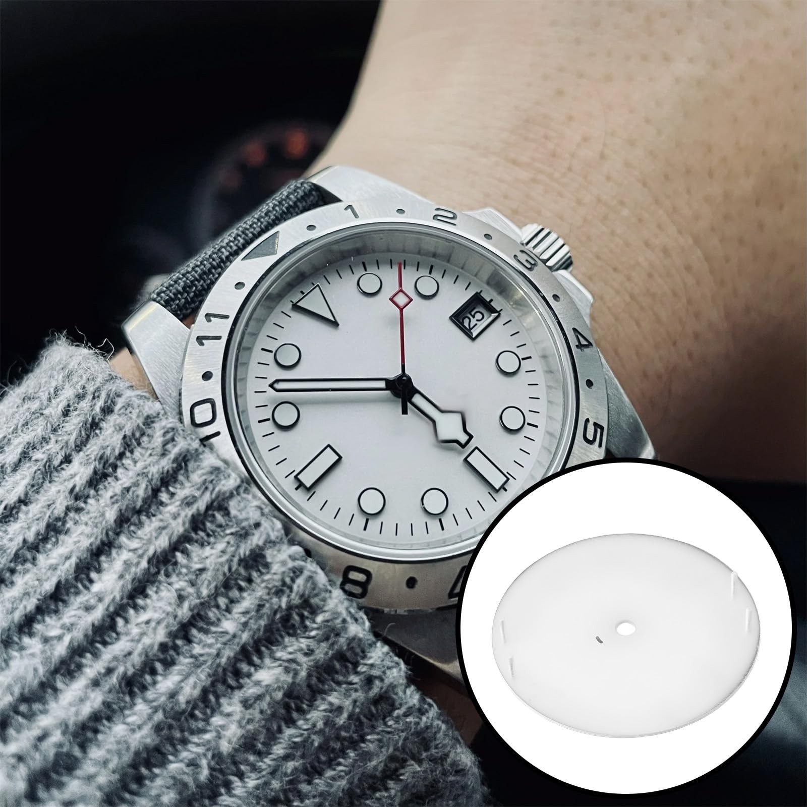 YINETTECH 28.5mm White Matte Watch Dial Stainless Steel 28.5mm,