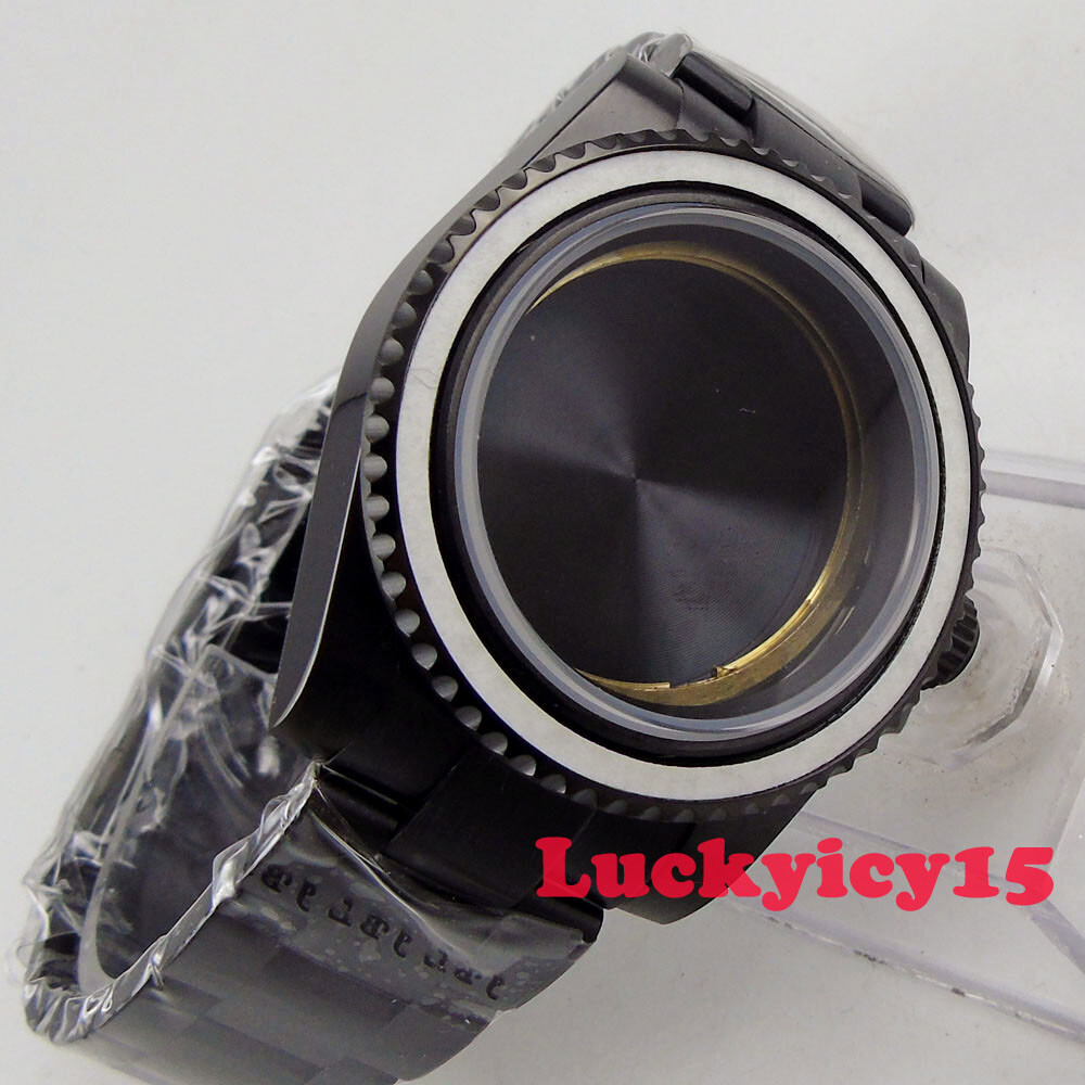 All black BLIGER 40mm PVD watch case fit ETA 2836 movement sapphire + bracelet