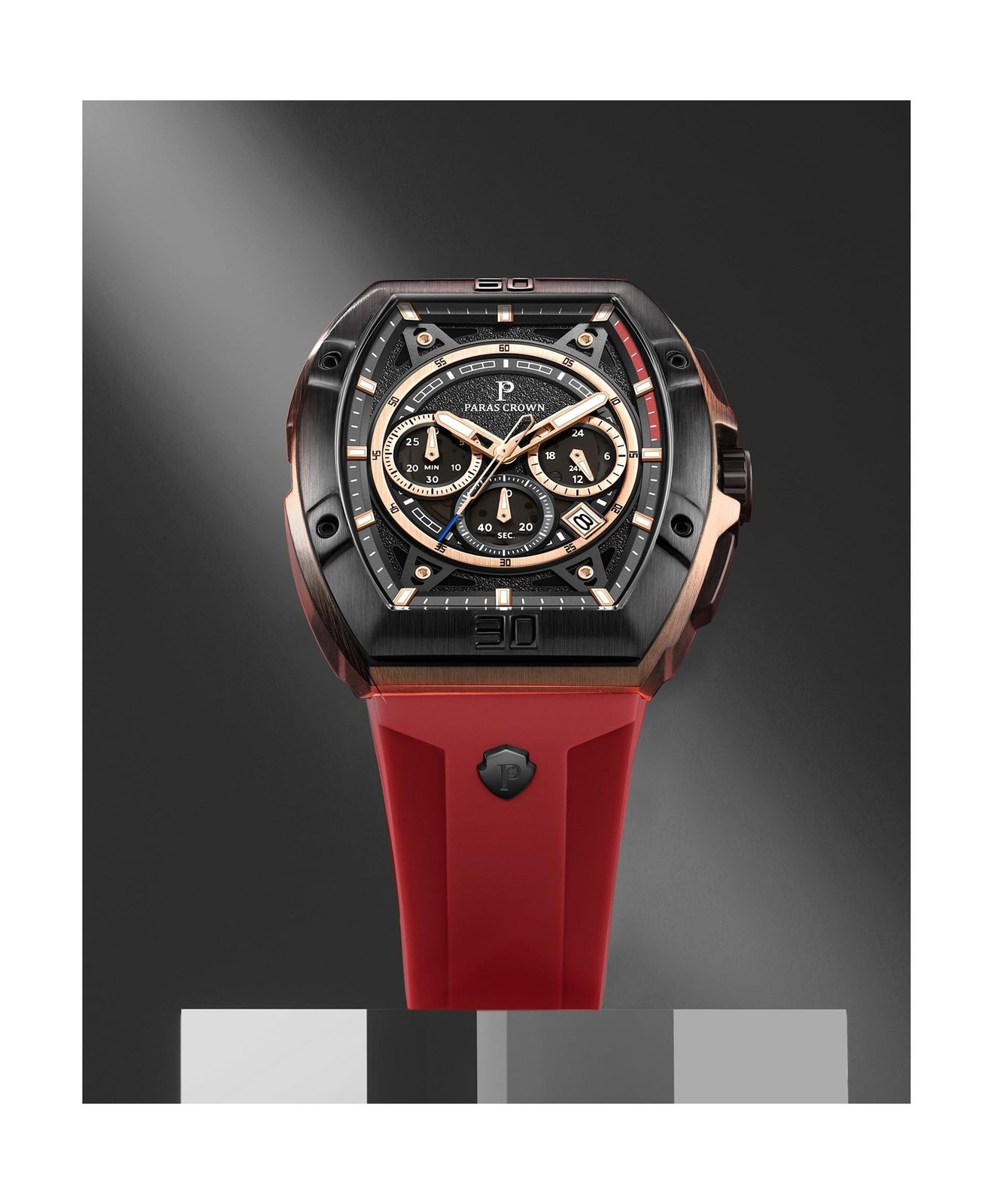 Paras Crown Watches for Men Tonneau 5ATM Waterproof Quartz Luxury Chronograph…