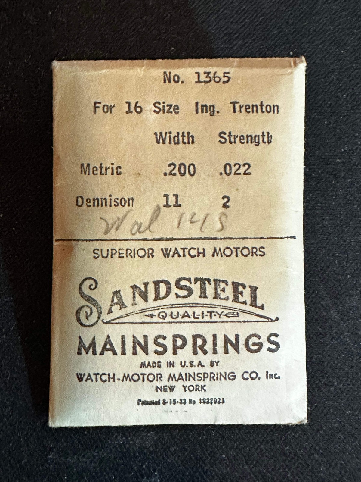 Sandsteel Mainspring for Ingersoll-Trenton 16s No. 1365 – Steel