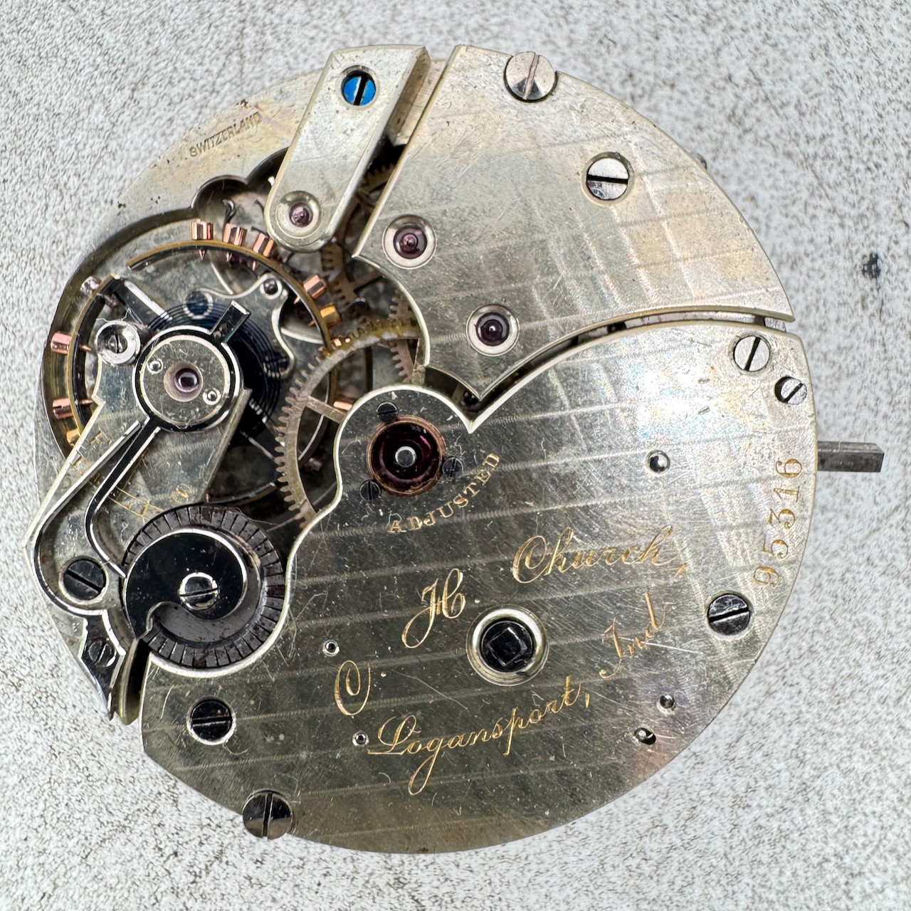 43 mm C.H. Church Mustache Lever Mechanical Pocket Watch Movement Agassiz