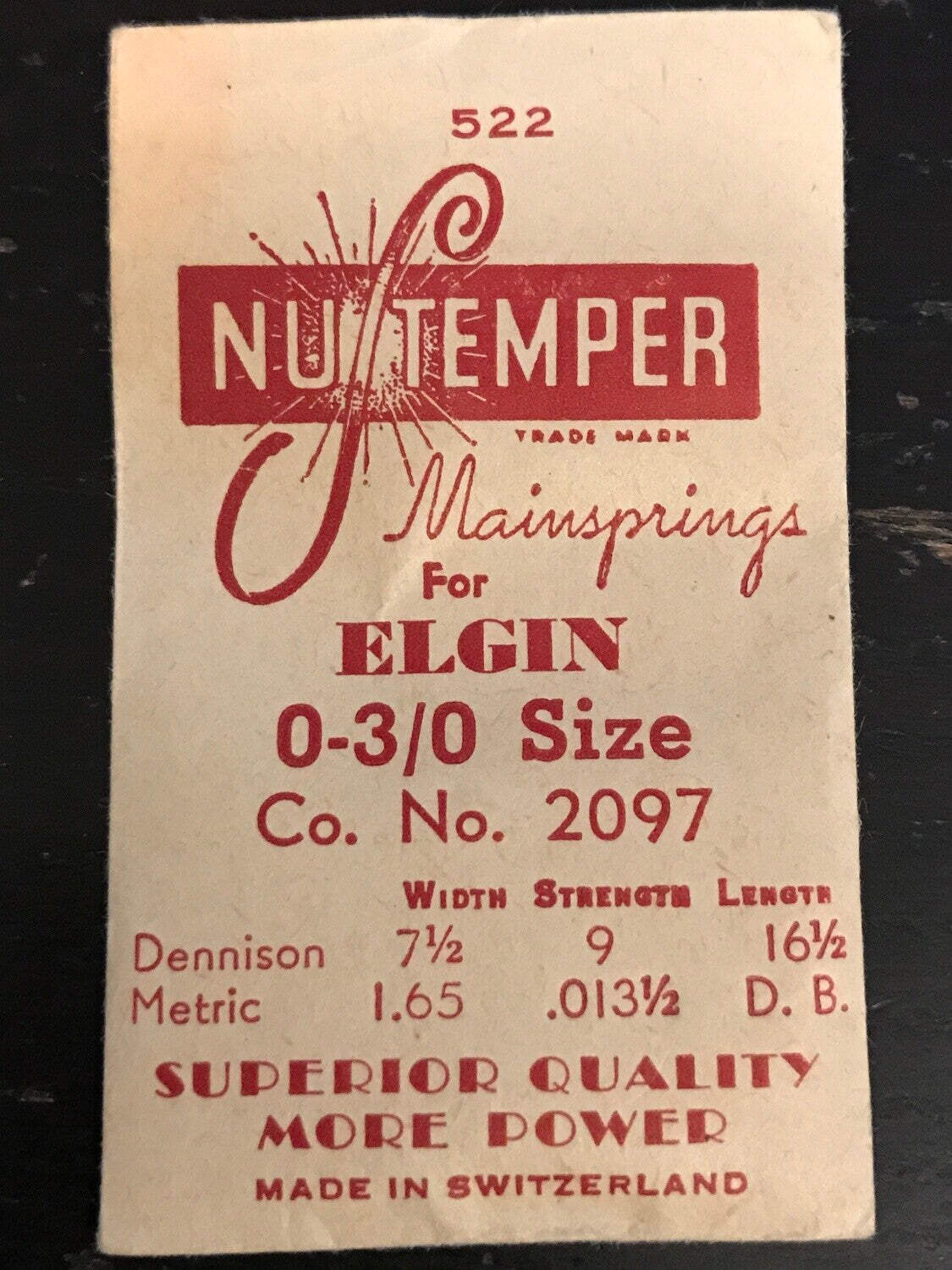 NuTemper Mainspring #522 for Elgin 0s & 3/0s No. No. 2097 – Steel