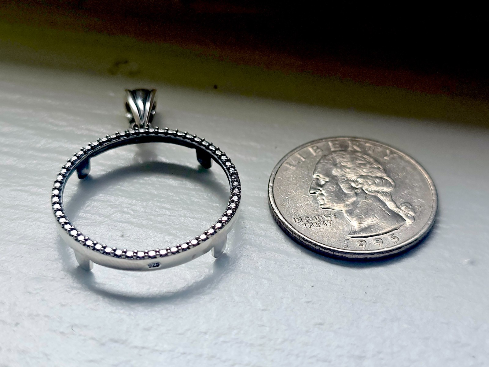 925 Sterling Silver Prong Back Illusion Edge Bezel for 24mm Quarters 25 Cents