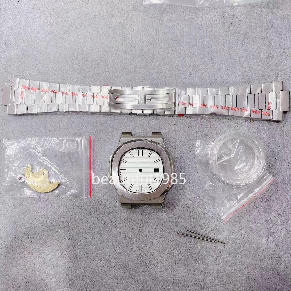 DIY Watch Part Kit for 8215 8200 Nautilus 43mm SS Watch Case+Dial+Hands+Strap