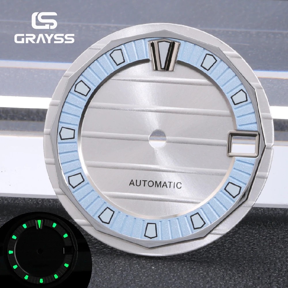 28.5mm Watch Dial Green Lume Coffee Blue White Sunburst For NH35A 4R35 4R36