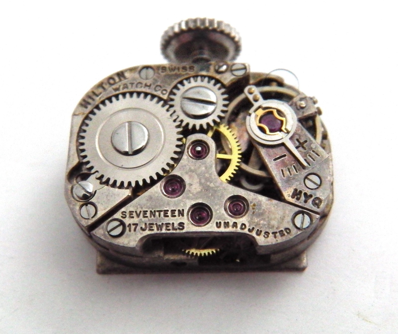 Vintage Hilton Watch Movement Lucerne Dial 17 Jewel Manual Wind Wristwatch Parts