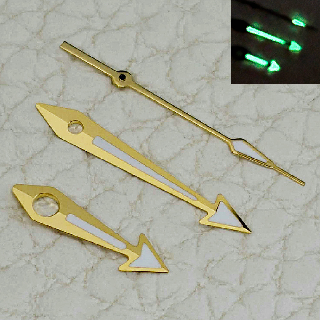 Arrow Watch Hands Gold Edge Handset MOD For 7S26 NH35A NH36A Green Lume