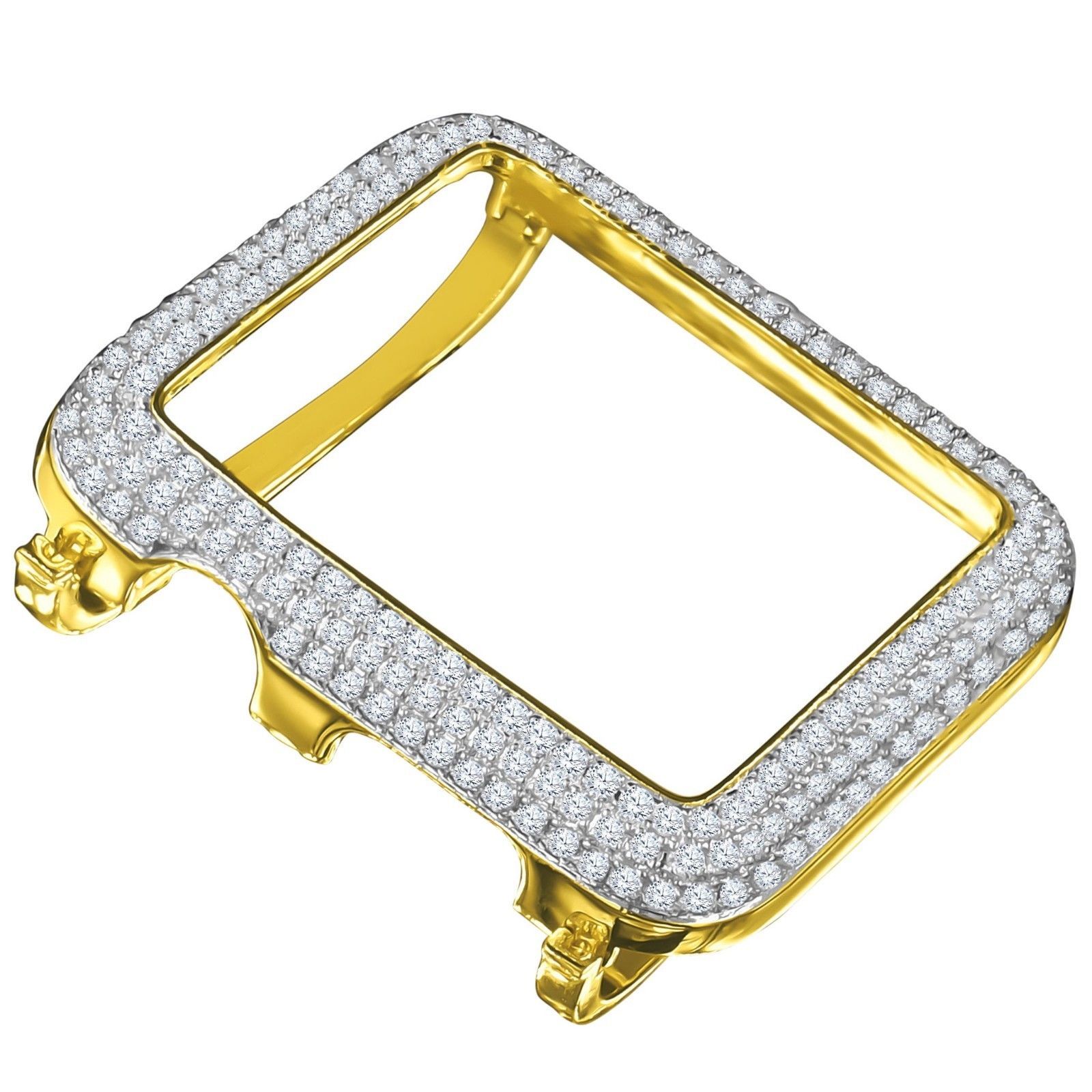 Sterling Silver Apple Watch Bezel Yellow Gold Finish Series # 2 & # 3 Cover Case