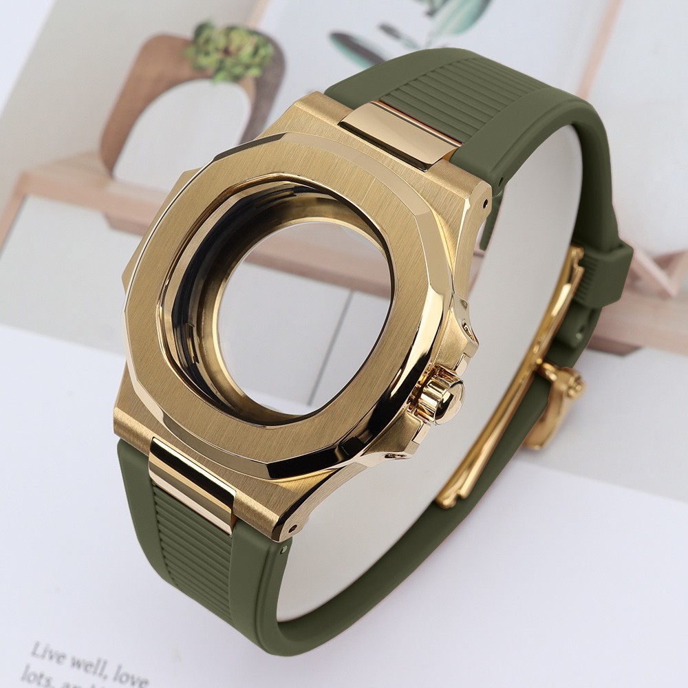 Sapphire 40mm Golden Brushed Watch Cases Soft Strap 10ATM For Seiko NH35 34 NH36