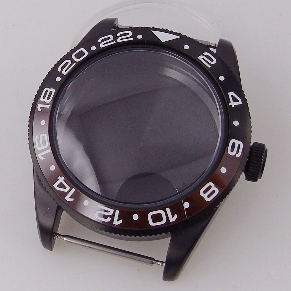 39mm Black PVD Sterile Men Watch Case Domed Sapphire Glass Fit Auto NH35A PT5000