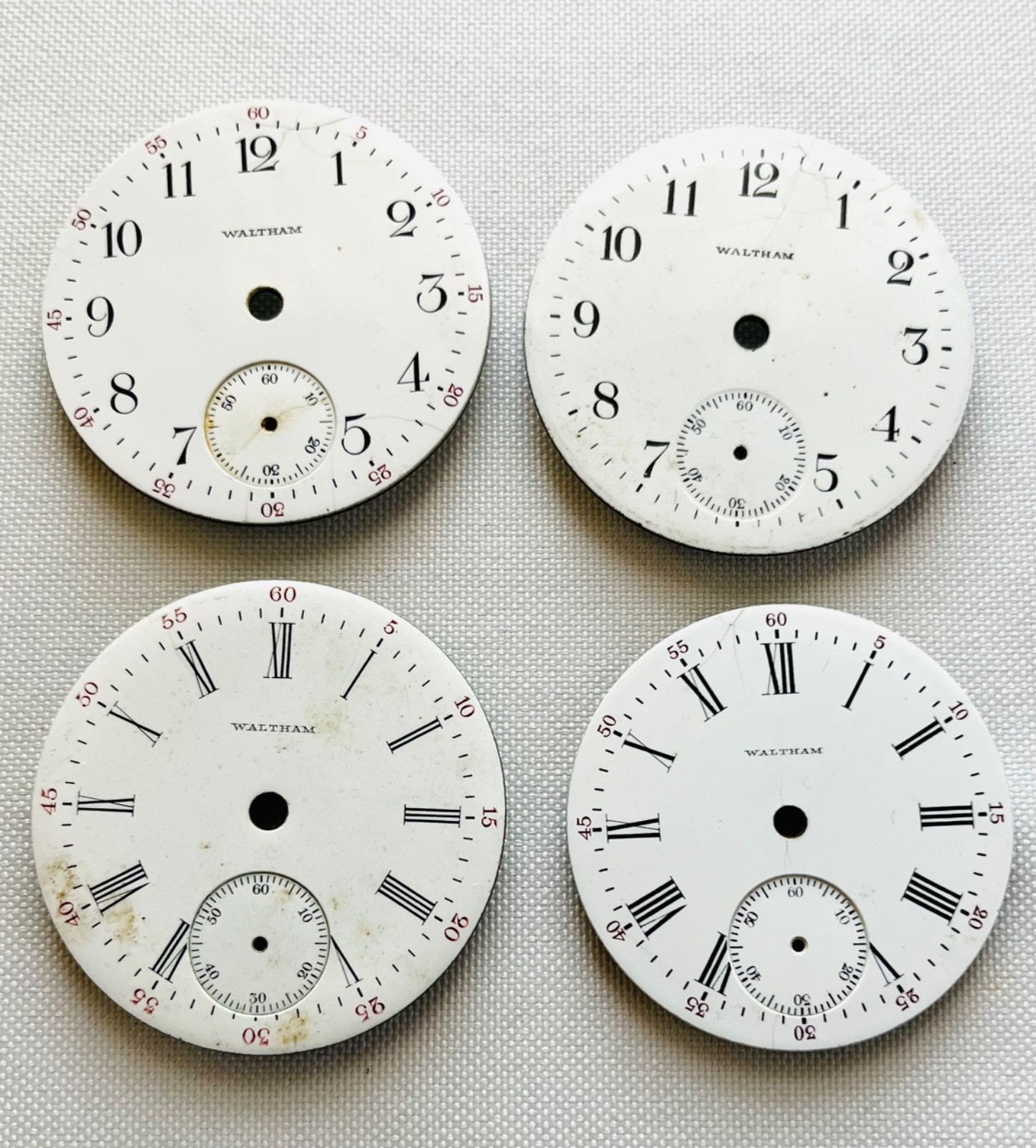 Vintage Waltham Pocket Watch Dials 4 Pieces
