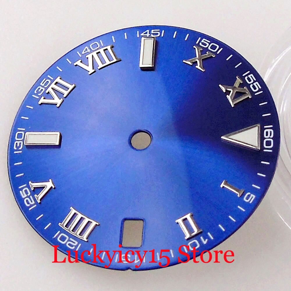 Bliger New Sterile 29MM Blue Sunburst Dial Date Window Raised Marks Fit NH35A