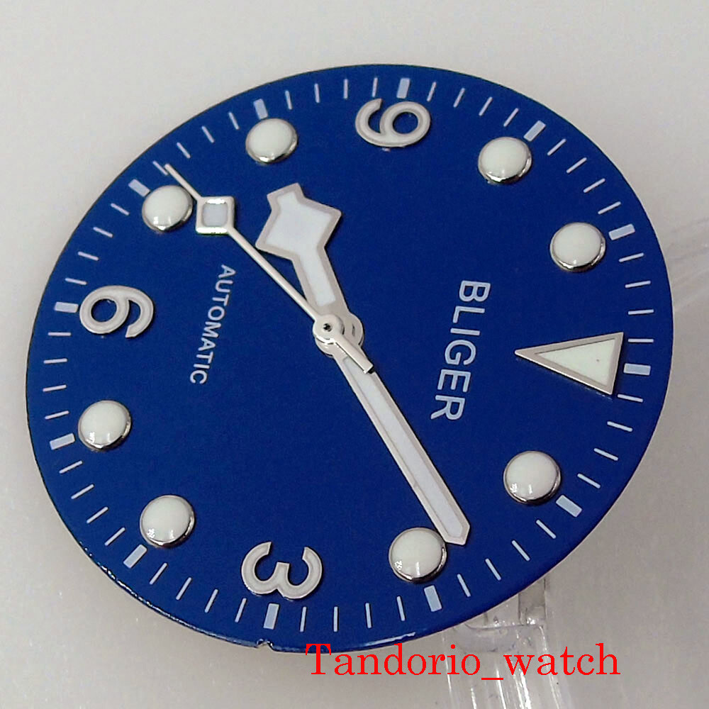 Bliger 29.2mm Black Watch Dial Snowflake Hand Fit NH35 NH36 Date Luminous Index