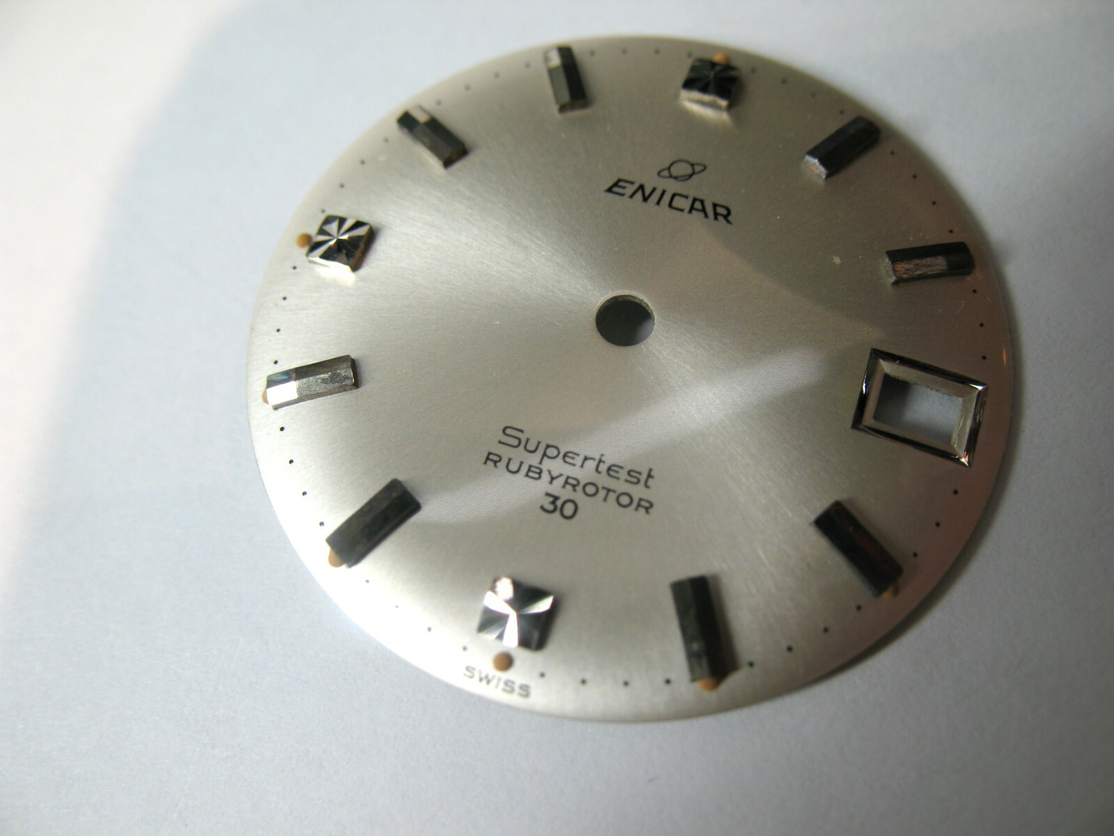 ENICAR 1145 DIAL SUPER TEST RUBY ROTOR 30 SILVER + SILVER BATONS 28.70MM DIA