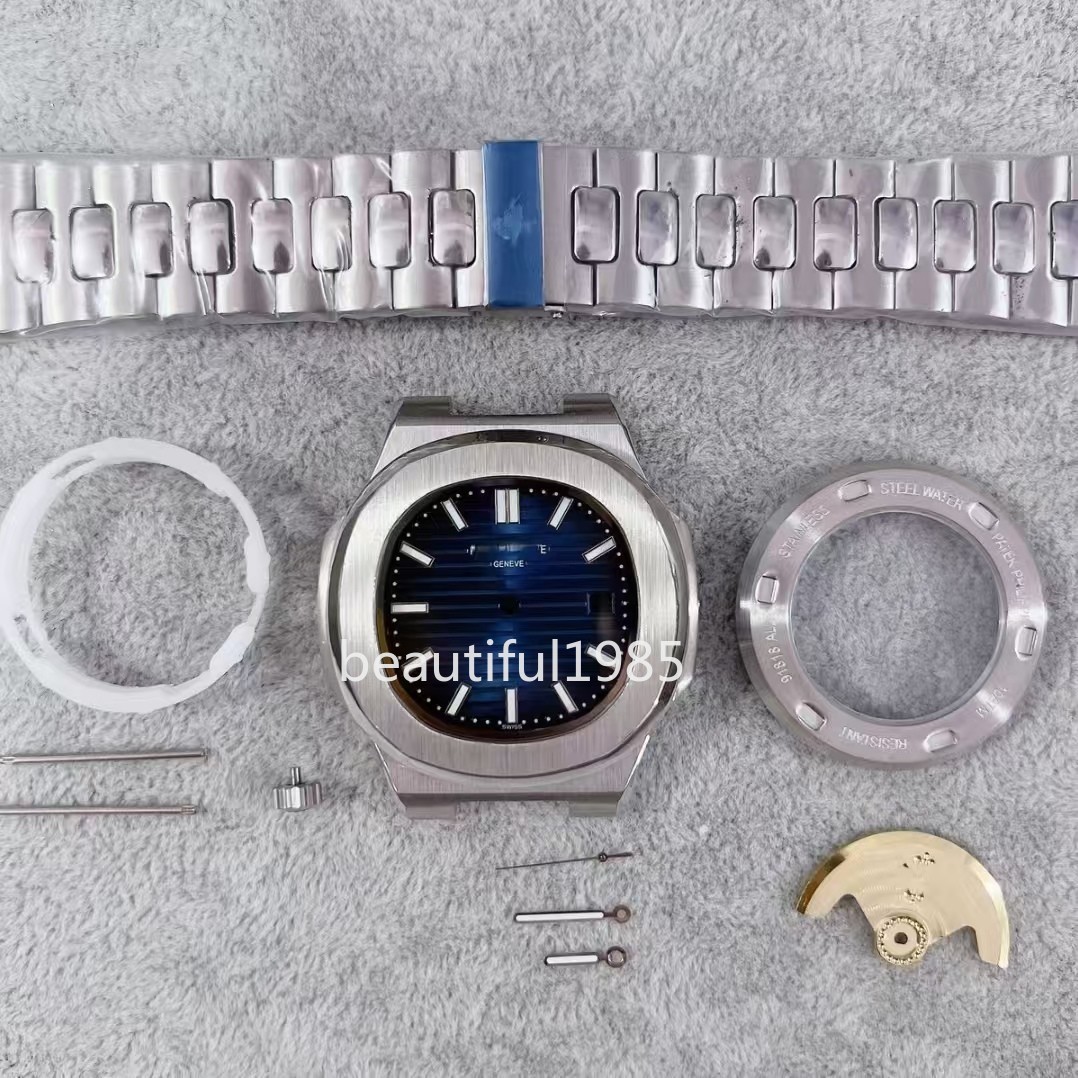 DIY Watch Part Kit for 8215 8200 Nautilus 43mm SS Watch Case+Dial+Hands+Strap