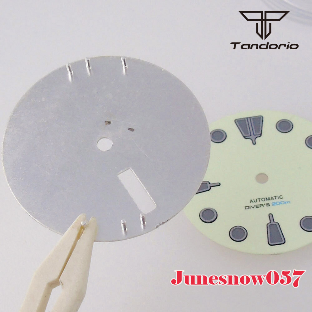 29MM Beige White Sterile Watch Full Lume Green Dial Men Fit NH35A NH36A SKX SRP