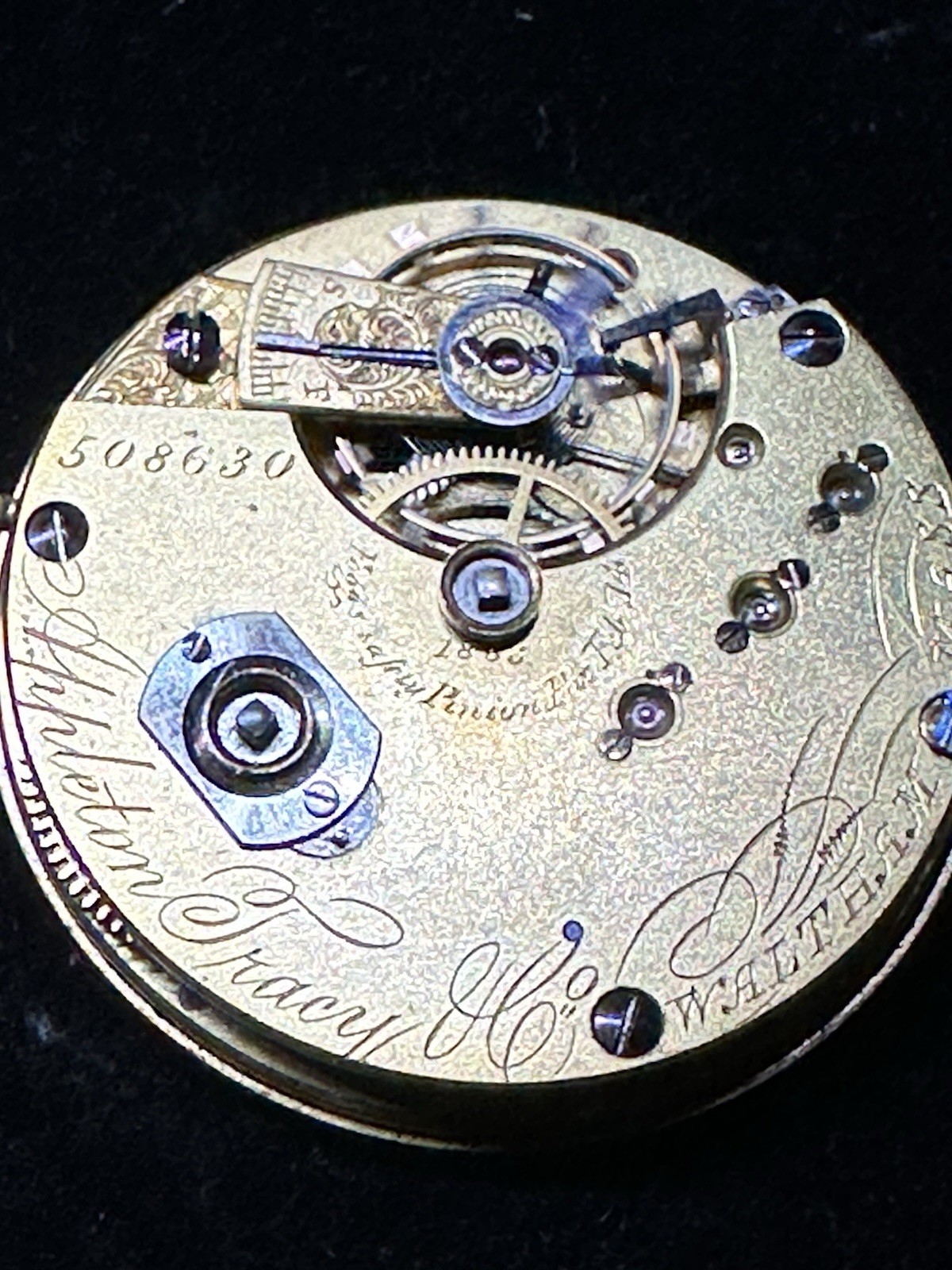 Vintage Working American Waltham Pocket Watch Movement W/winding Key /GF Chain