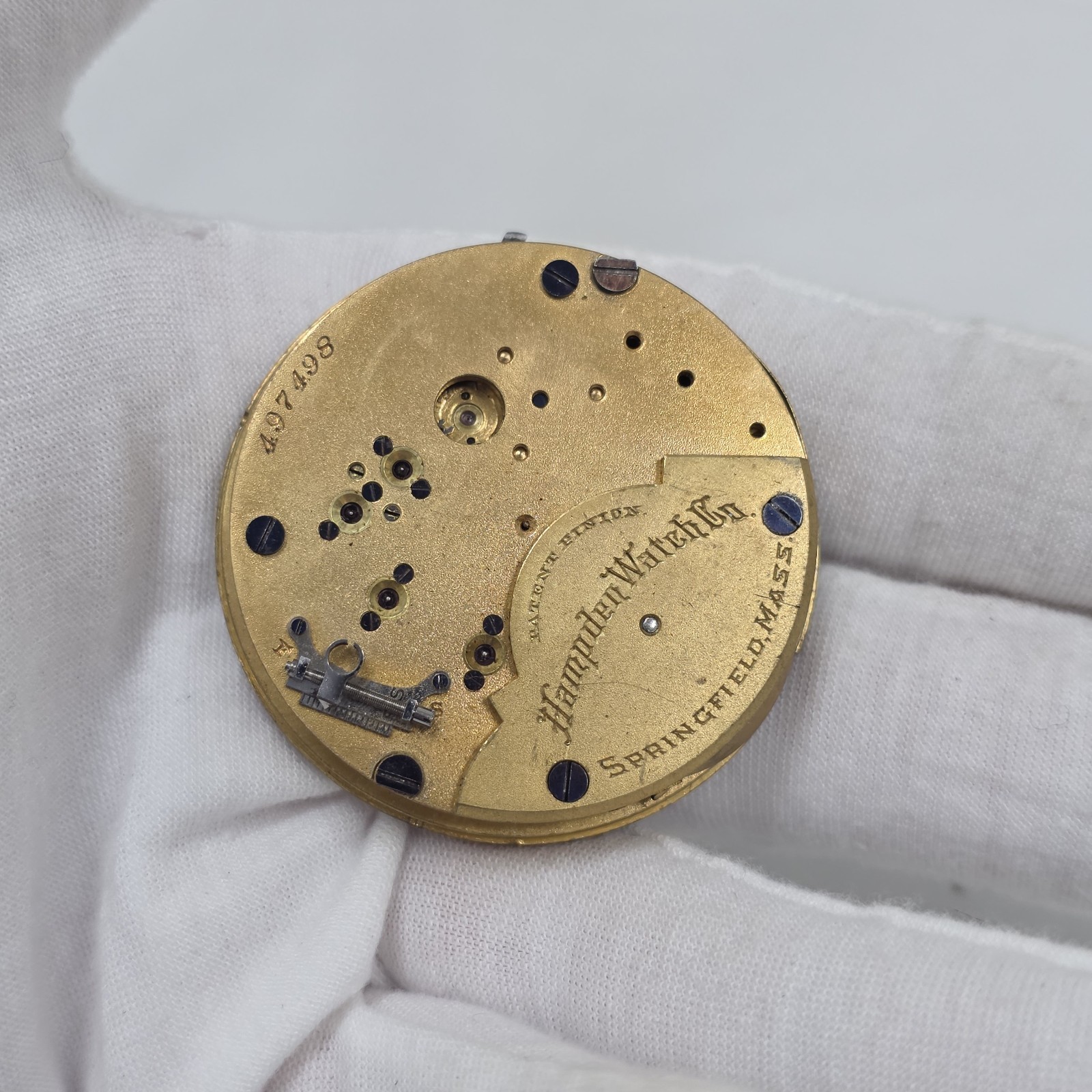 1887 Hampden Watch Co. Springfield, Mass. Pocket Watch Movement #497498 as-is