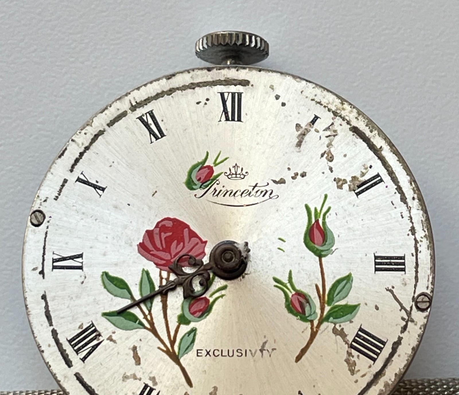 Vintage Princeton Watch Movement Swiss Rose Dial 12h Crown Parts Repair 30.7mm