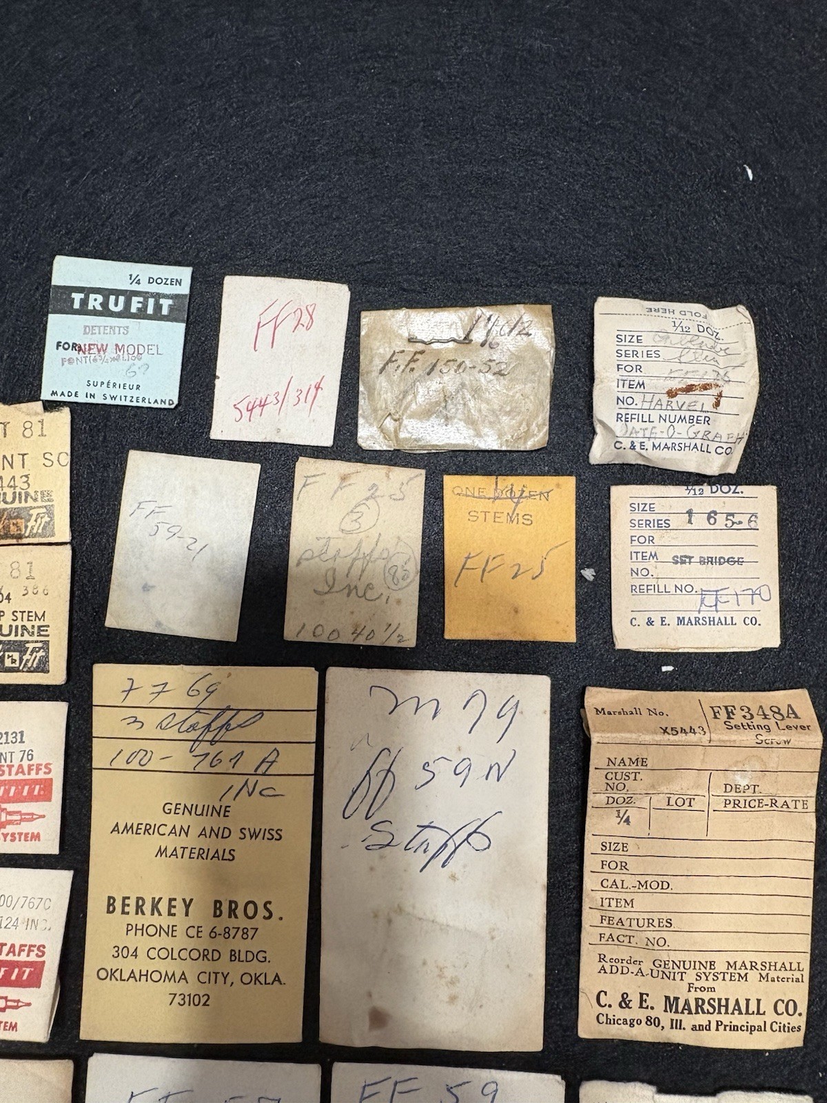 Vintage Watchmaker Parts Lot NOS Swiss Foil Refills Swartchild Glass Vials FHF