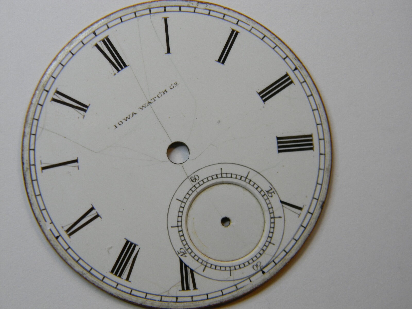 RARE ILLINOIS IOWA WATCH CO. PRIVATE LABEL POCKET WATCH DIAL 45.6mm – REPAIR