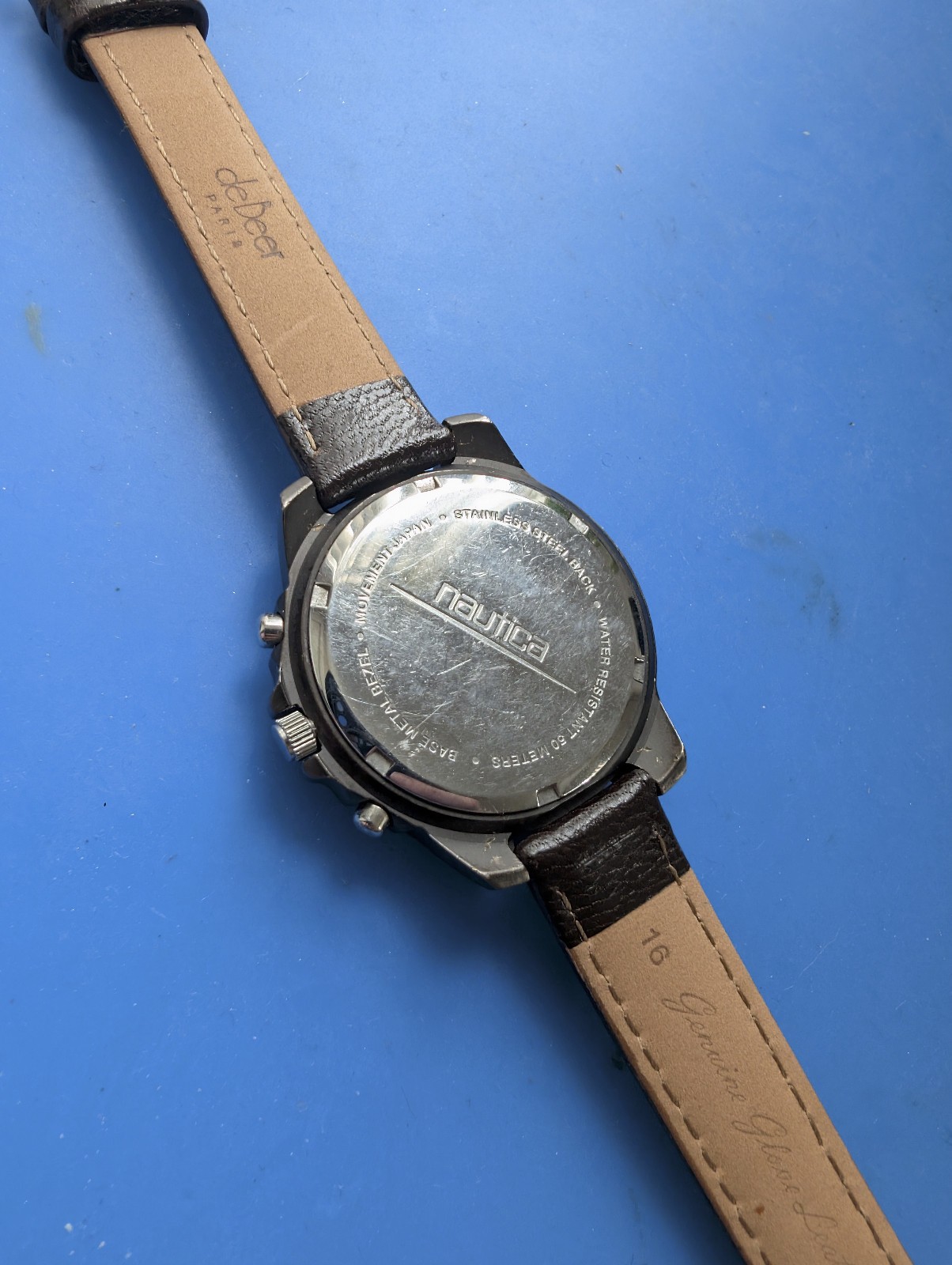 MENS NAUTICA CHRONOGRAPH 50M WRISTWATCH WITH LEATHER BAND