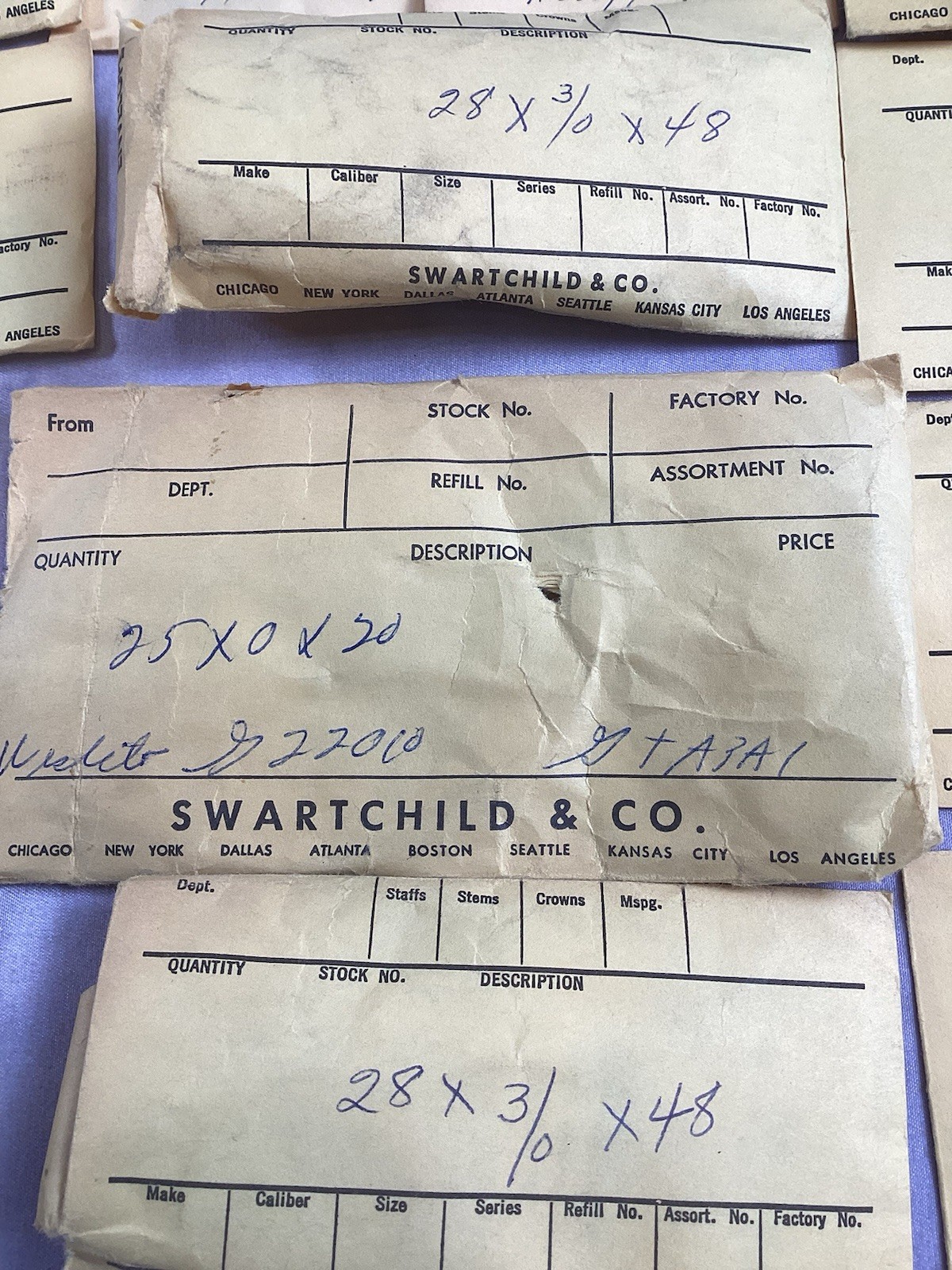 Assortment Of 16 Envelopes Vintage Swartchild Clock Mainspring Parts Repair NOS
