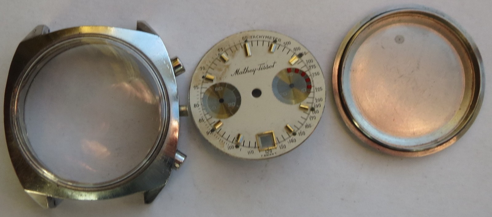 Mathey Tissot chronograph mens wristwatch steel case dial & pushers 37 mm.