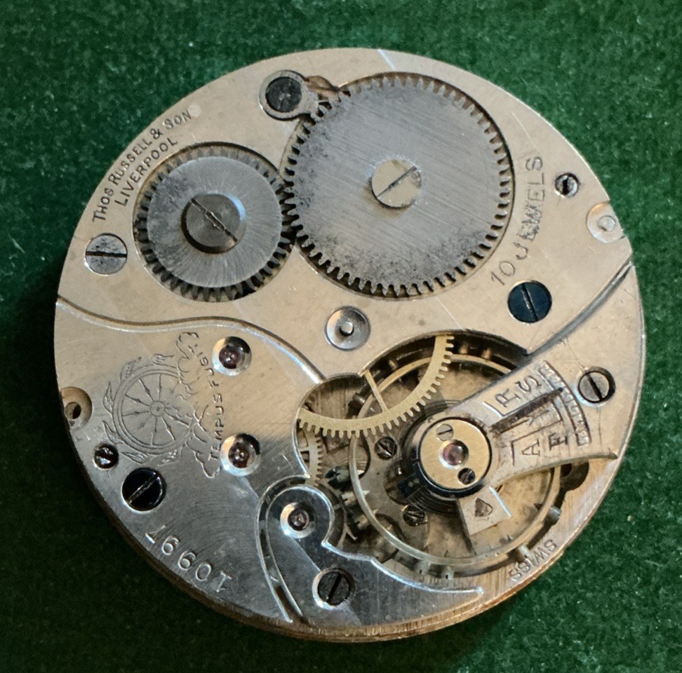 Vintage Men’s Thos Russell & Son Liverpool Pocket Watch Movement & Face Only S/r