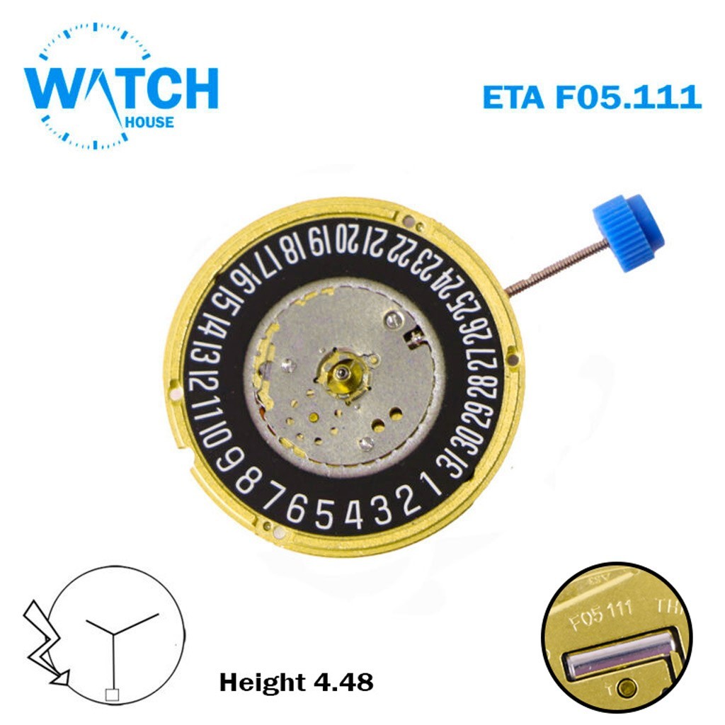 ETA F05.111 Swiss Quartz Movement-3 Hands-Black Date Disk At 6- Height:4.48mm.