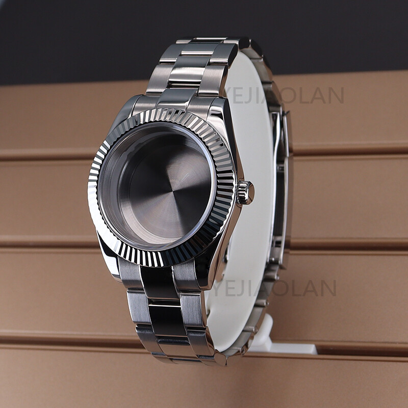 36/40mm Silvery Watch Case+Strap+Cyclops Sapphire Glass For Seiko NH35 Movement
