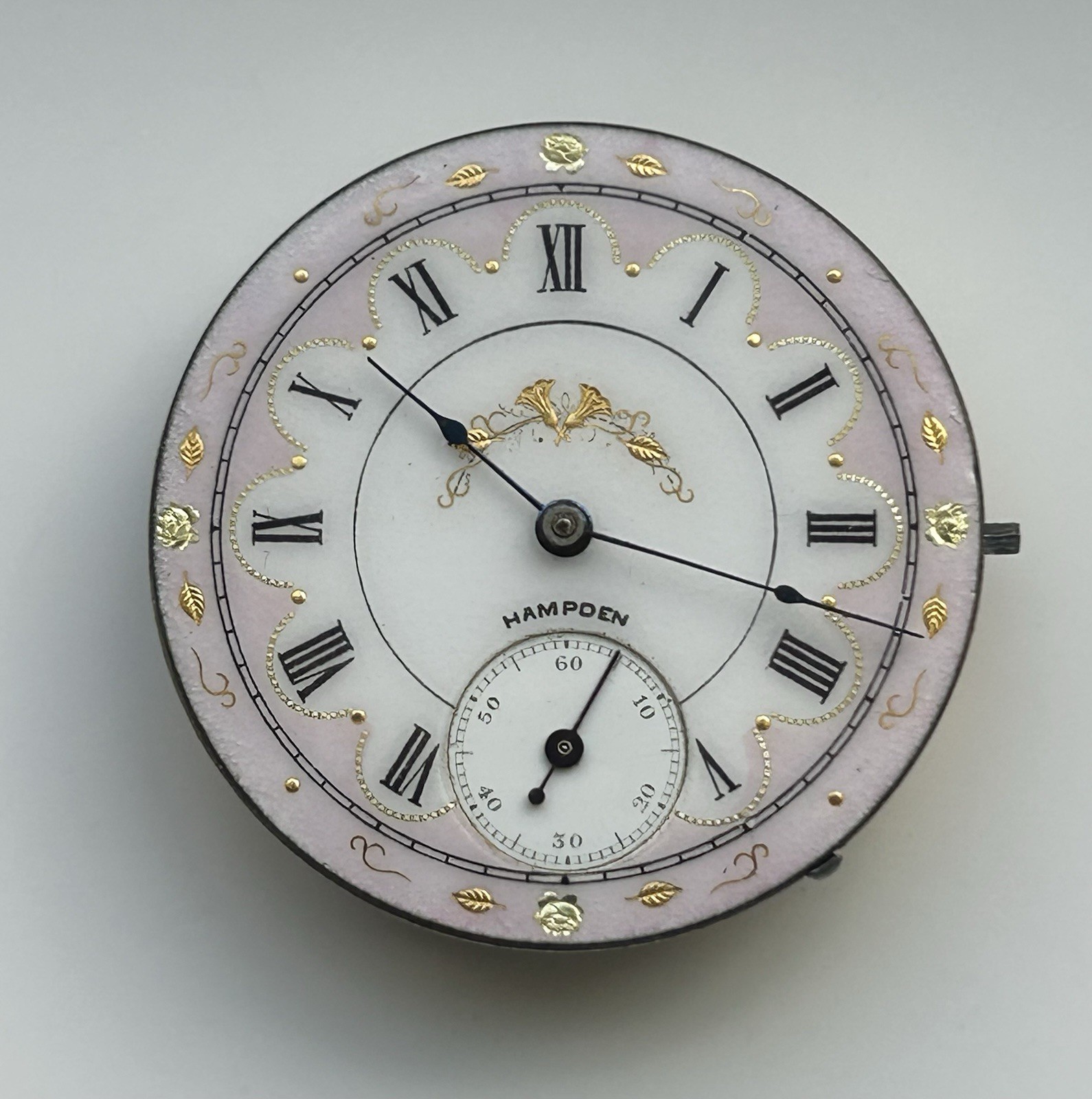 Antique Hampden Pocket Watch Movement – Grade 220 – 17 Jewels – Very Nice Dial