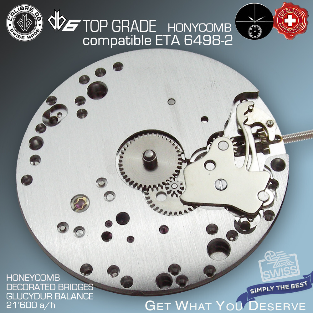 MOVEMENT Calibre DB6 RHODIUM compat. ETA 6498-2, HONEYCOMB, TOP GRADE SWISS MADE
