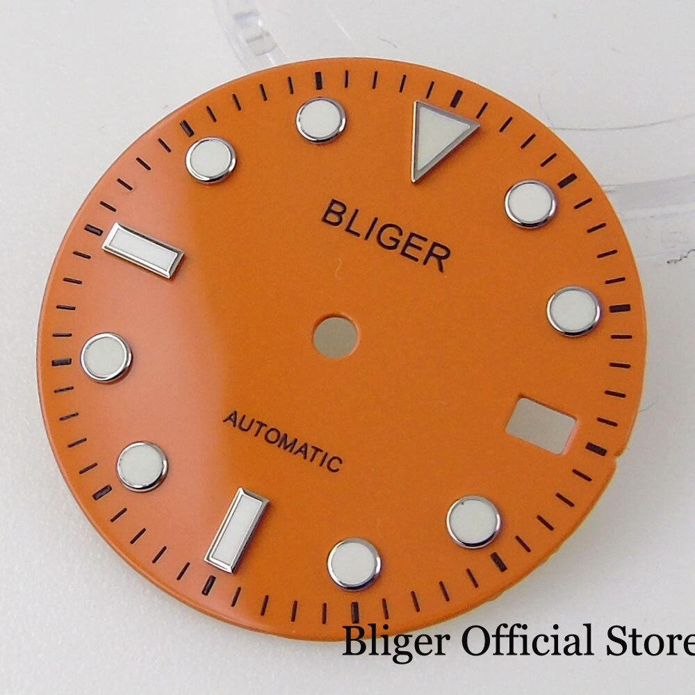 29MM Watch Dial fit NH35A Yellow Orange Navy Blue Date Window Luminous Index