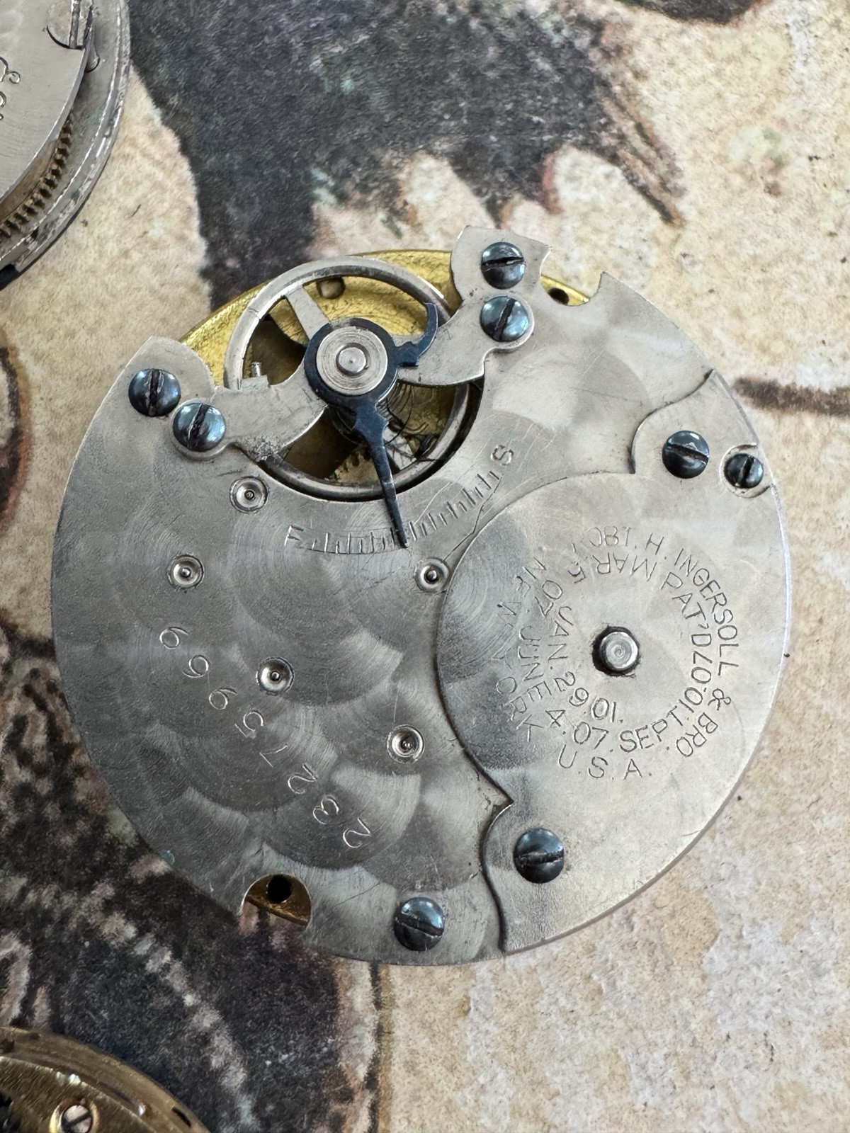 Lot Of 7 Antique Pocket Watch Movements With Porcelain Dials