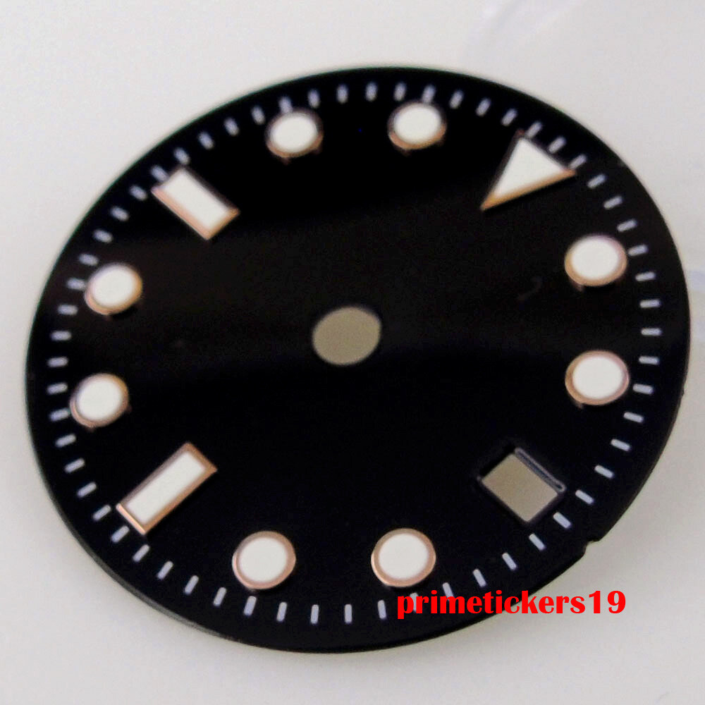 29mm Sterile Black Watch Dial Rose Gold Edge Date Luminous Fit NH34 GMT Movement