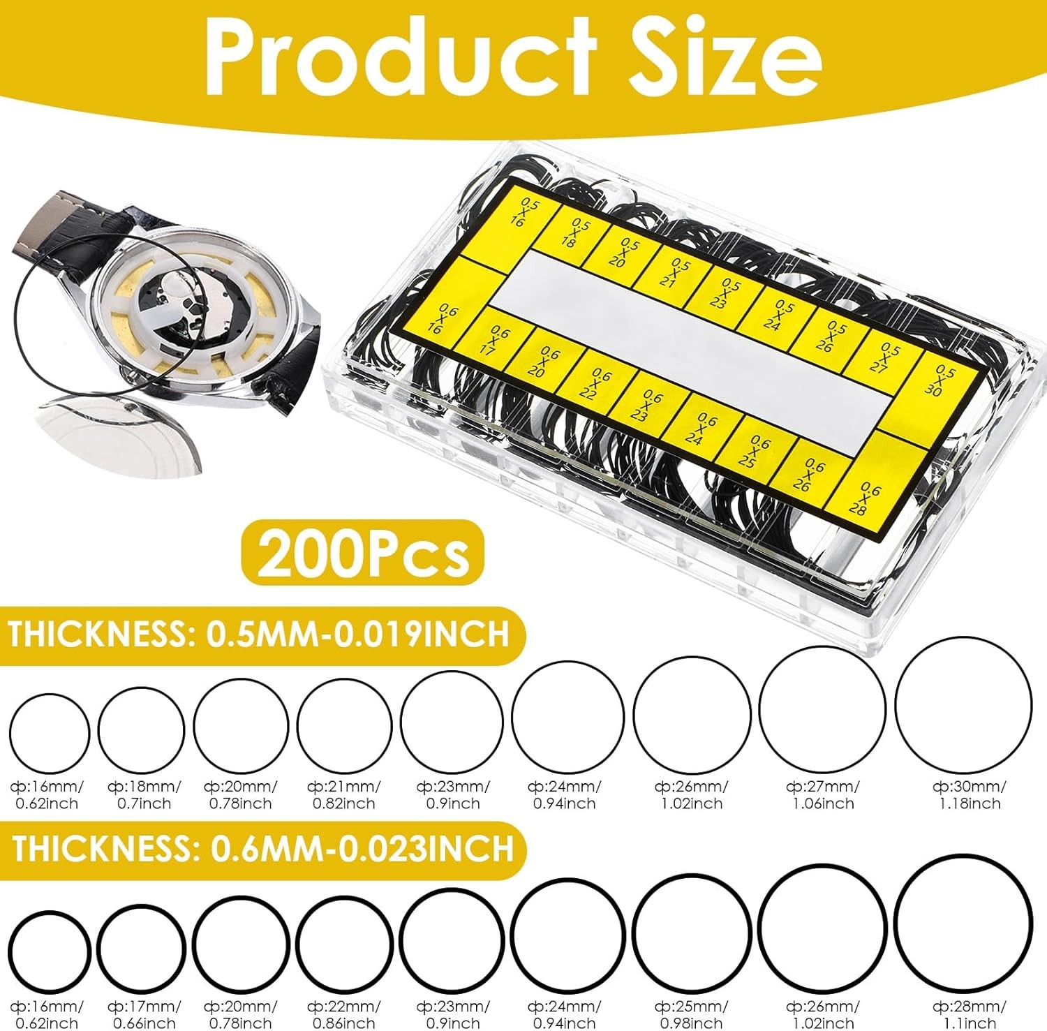 210 Pcs O Ring Watch Gasket,18 Size Rubber Seal O Ring Washers Set 0.5/0.6 Thick