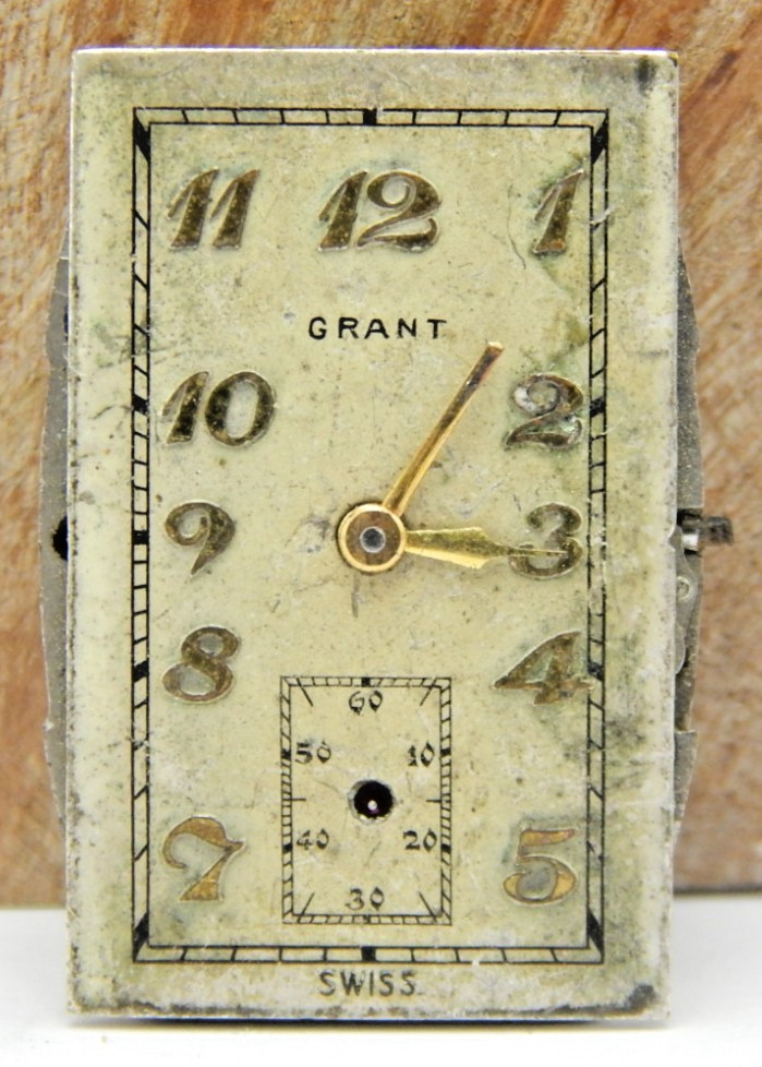 Vintage Grant Watch .Co 17 jewel art deco wrist watch movement with dial & hands