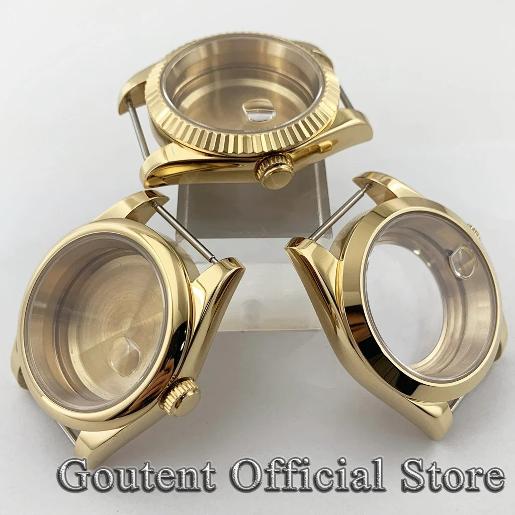 Men’s Gold Sapphire Glass Watch Case 36mm 39mm Fit PT5000 NH34 NH35 NH36 ETA 282