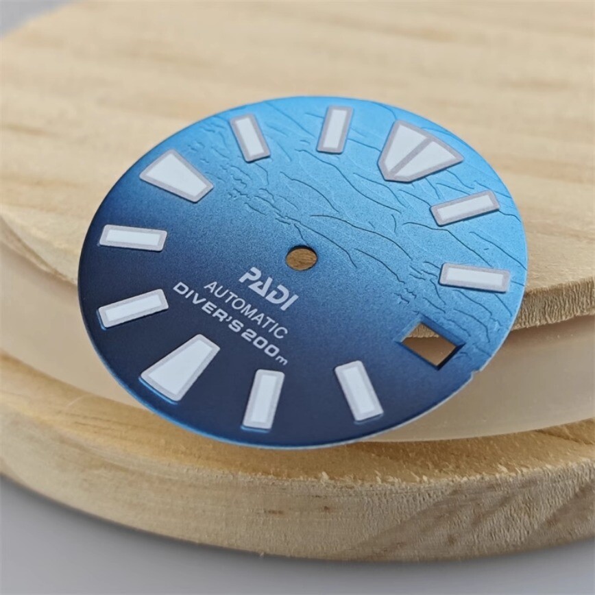 28.5mm NH35 Dial + Hands Gradient Blue 3D Dial Green Lume for NH35/NH36Movement
