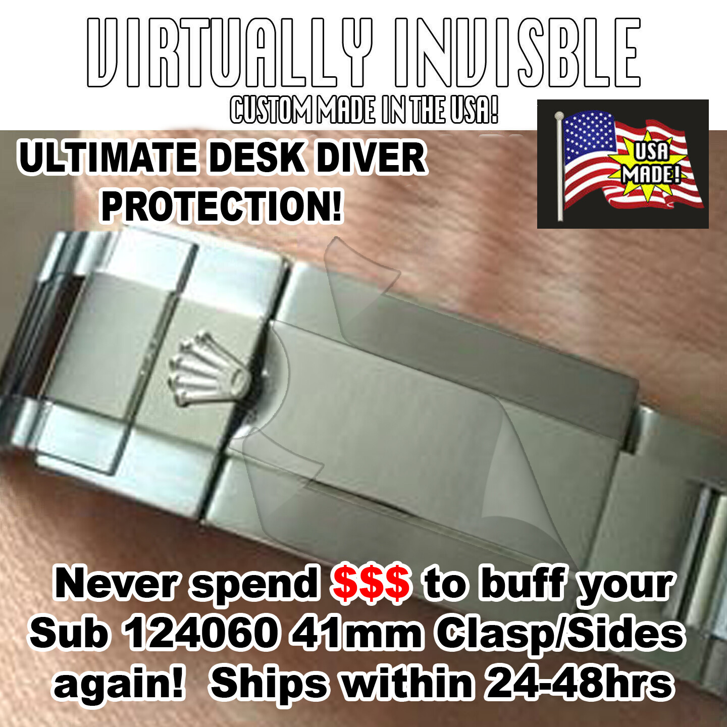 For-Rolex Submariner 126610 41mm HDClear Protector Clasp ‘n’ Sides x2