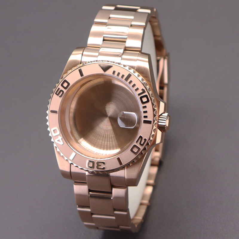 40mm Rose Gold Watch Case+Oyster Bracelet Stainless Steel Sliding Lock Buckle