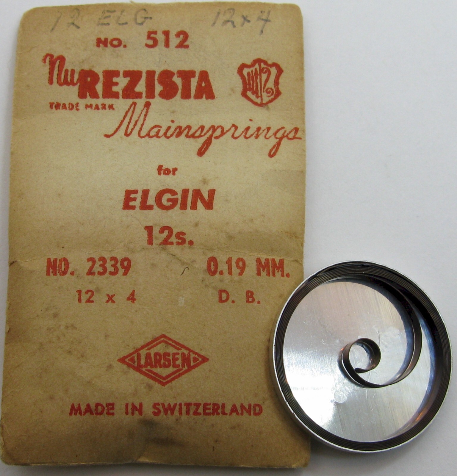 Elgin 12s model 2339 512 “T” end Mainspring 1 piece * blue alloy *
