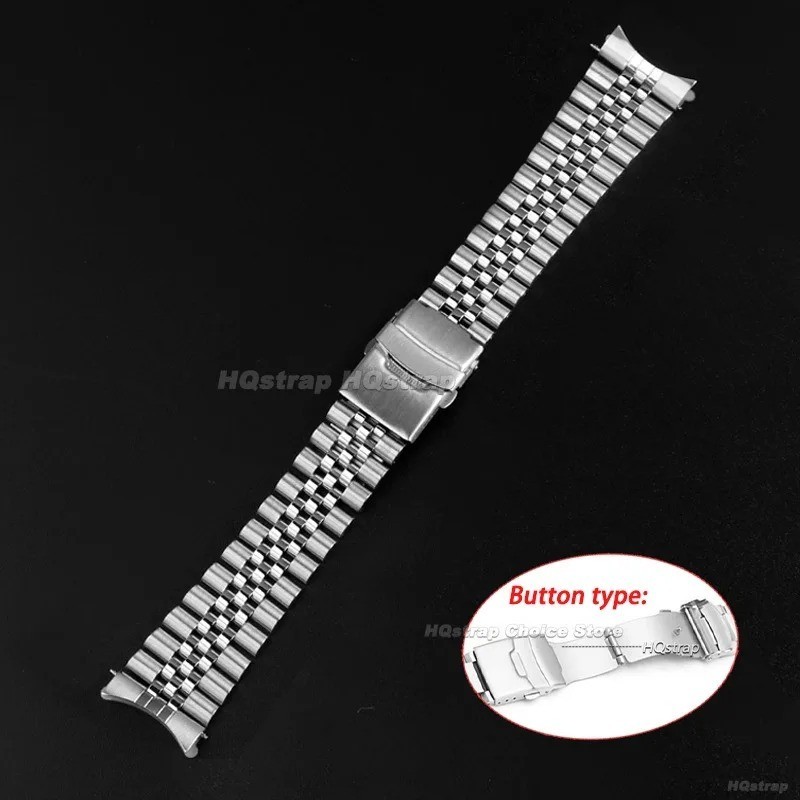 Strap for Seiko 18/20/22mm, Jubilee Style, Curved Stainless Steel End